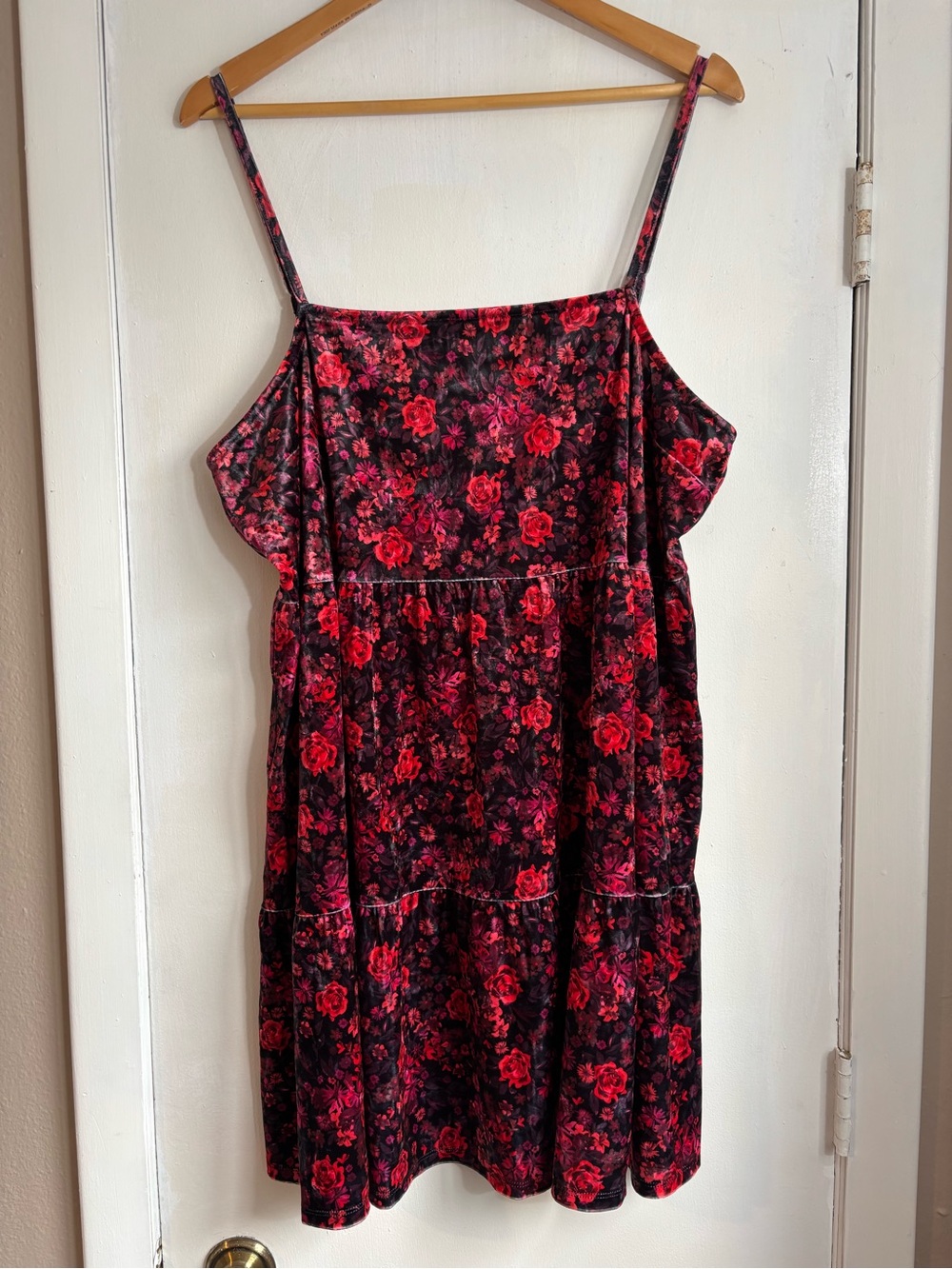 wild fable velvety Red and Black Floral Spaghetti strap mini dress
